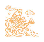 鲤鱼海浪国潮线描png图