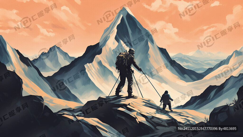 登山活动 莫兰迪色系 抽象