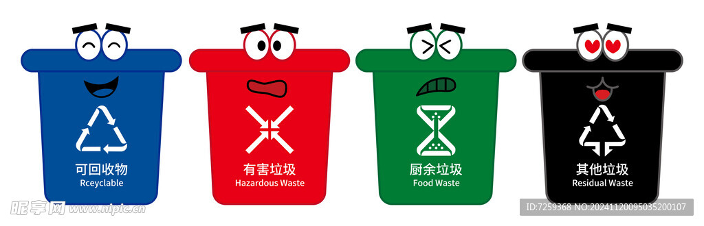 国标四色垃圾桶卡通