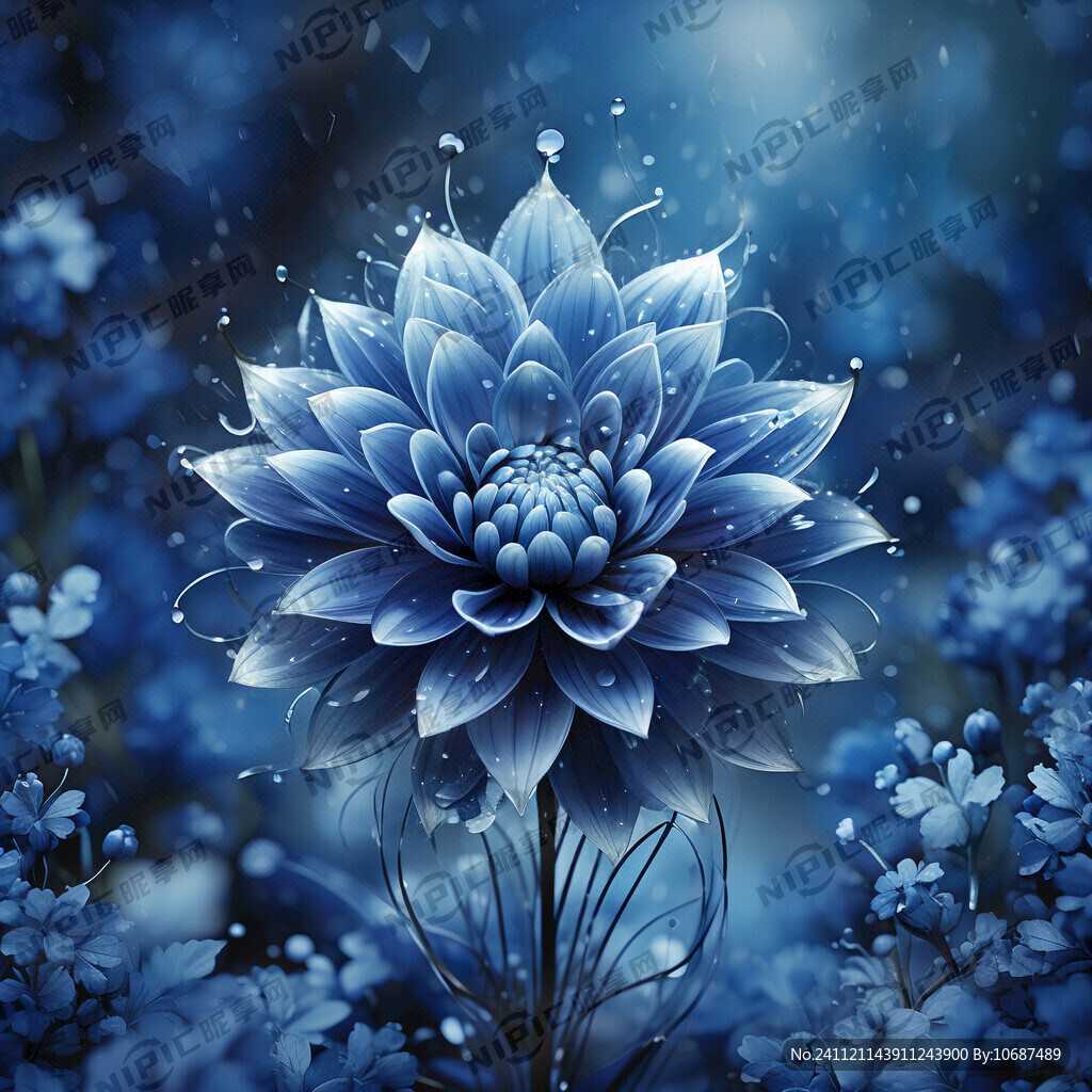 蓝色精美抽象特效花