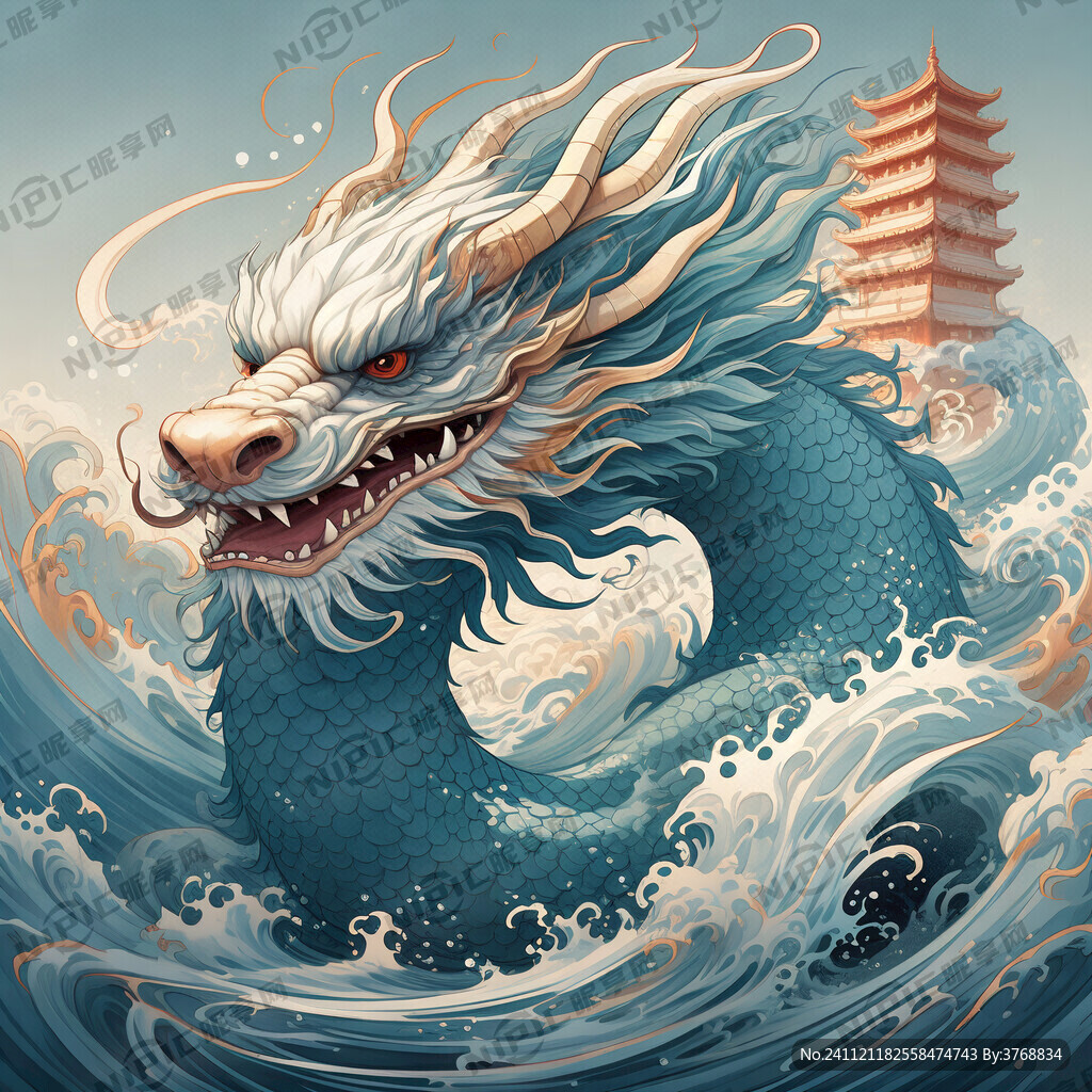 国潮龙柱 海浪 水波 锦锂