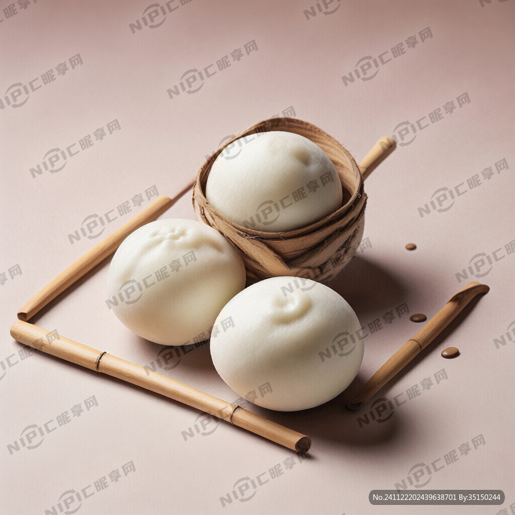 竹签穿着三颗白色汤圆