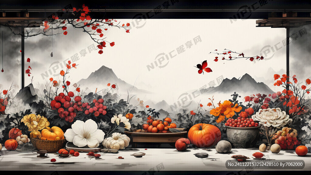 以秋冬农副产品和鲜花为元素的水