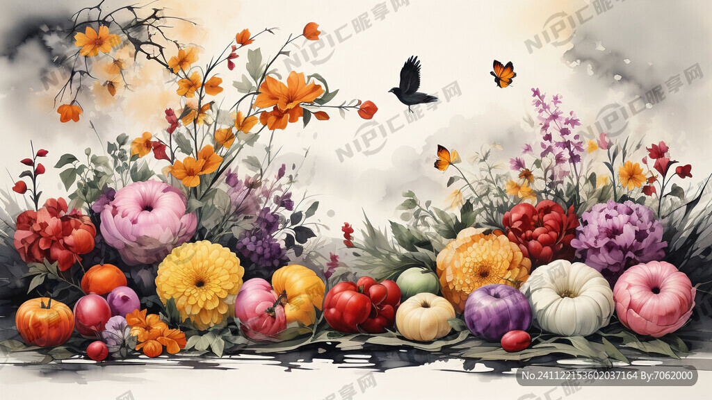 以秋冬农副产品和鲜花为元素的水