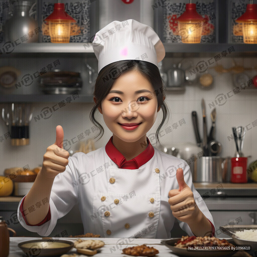 竖一个大拇指的可爱女厨师
