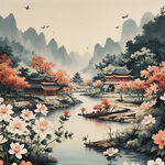 手绘碎花，手绘，背景纯色