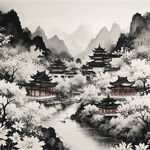 手绘碎花，黑白碎花，背景纯色