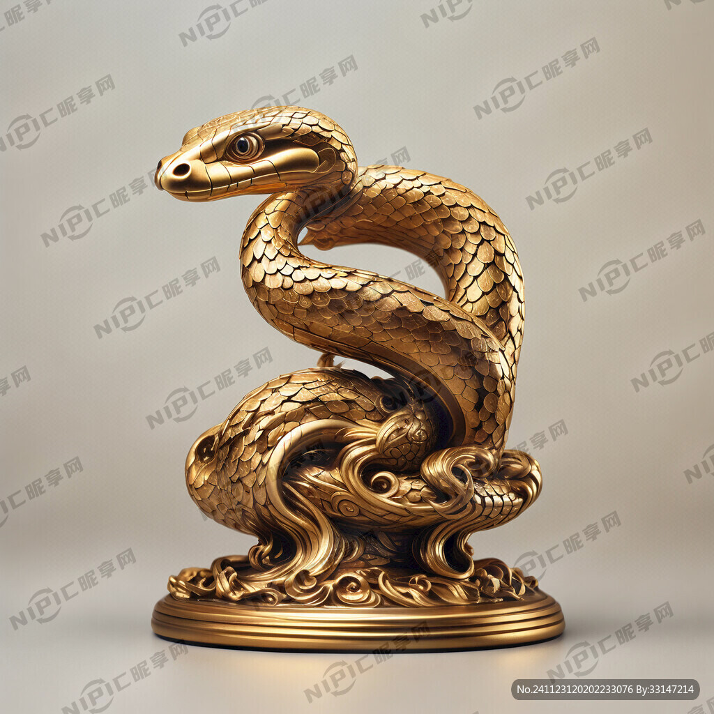 蛇摆件 金色 精致 带底座