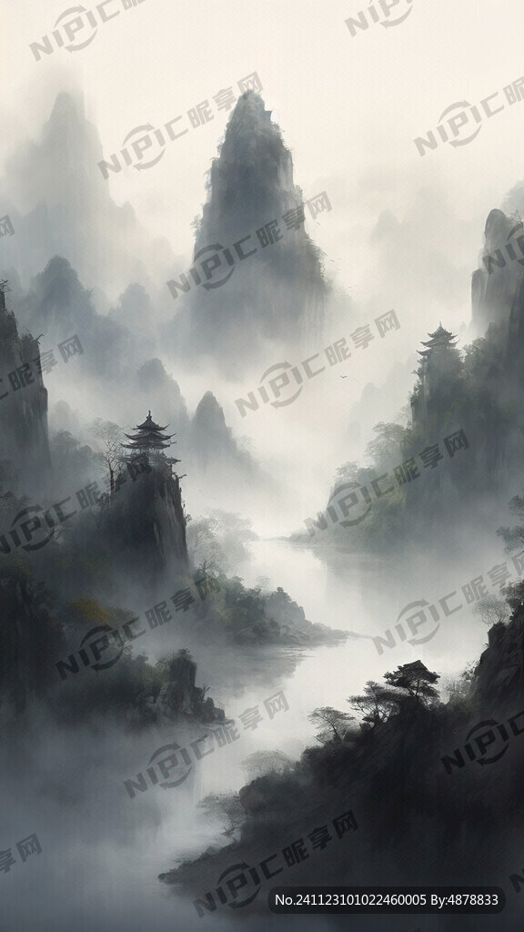 山谷 中国风 中国画 山水