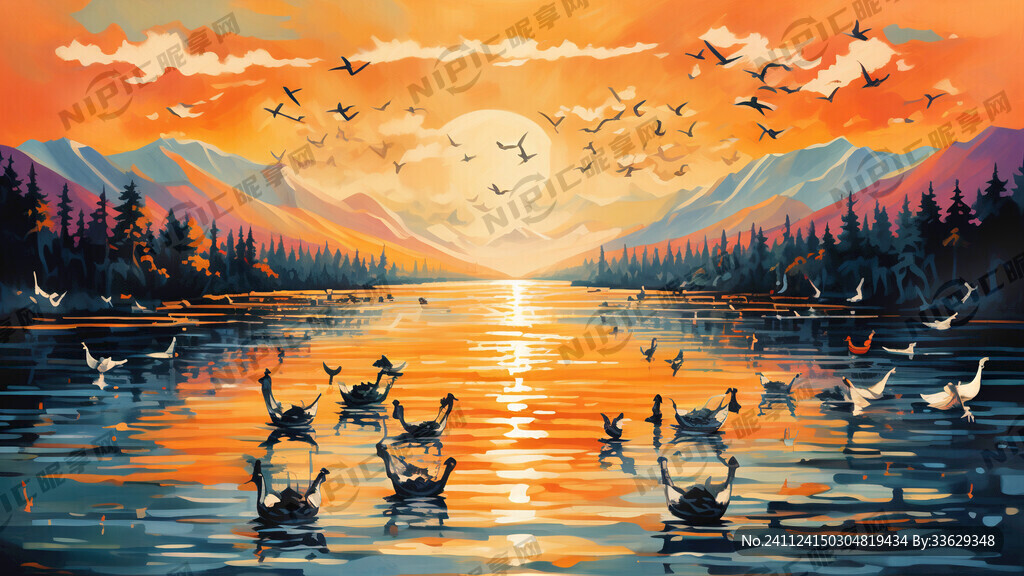 大雁 江河 明亮色调