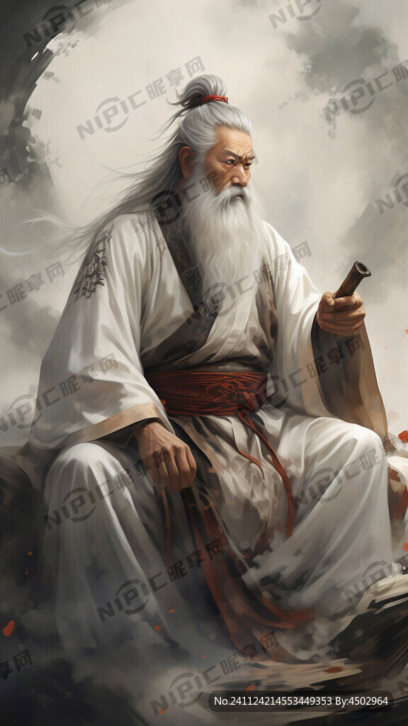 古风老人 正侧脸 白色胡须
