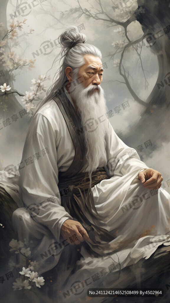 古风老人 侧面 白色胡须