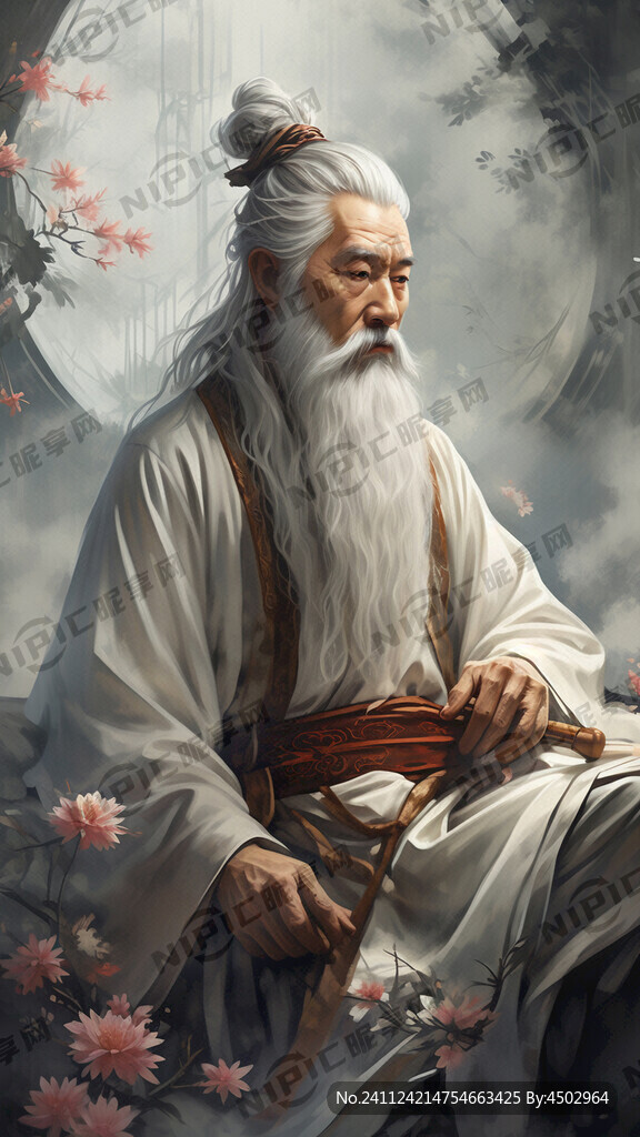 古风老人 侧视 白色胡须