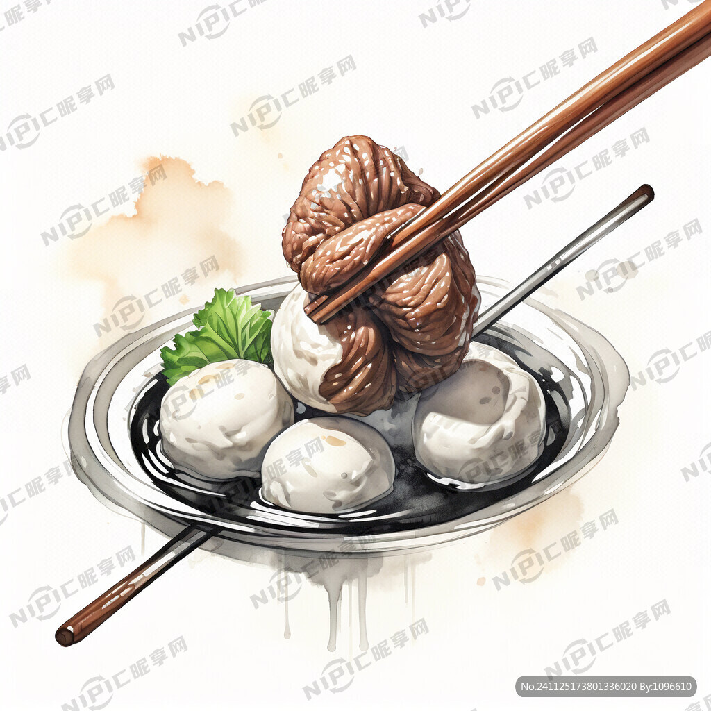 筷子夹着一个牛肉丸