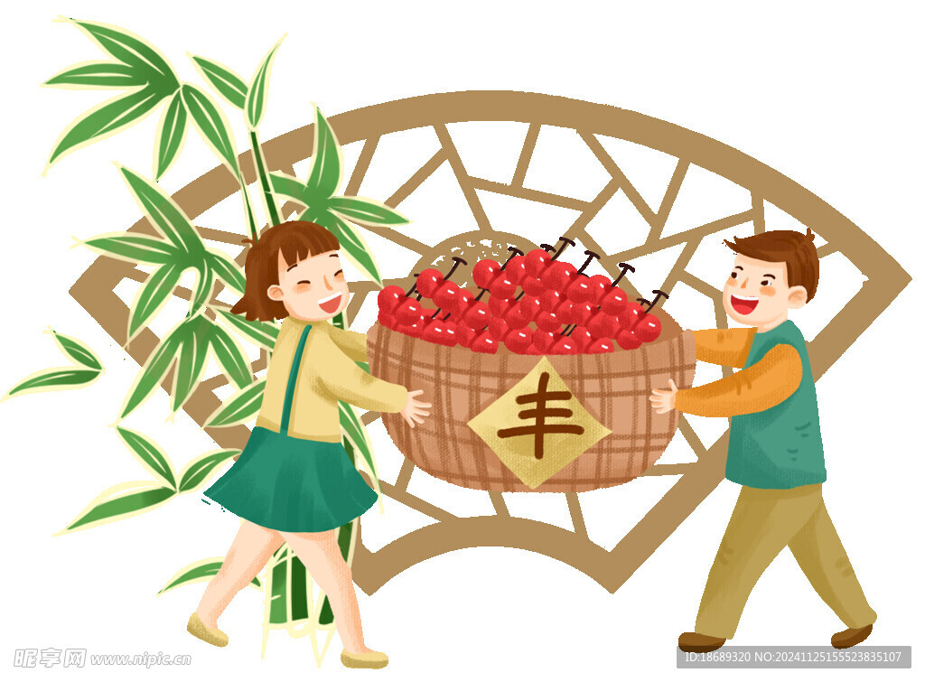 乐于助人柿子国风插画社区免抠
