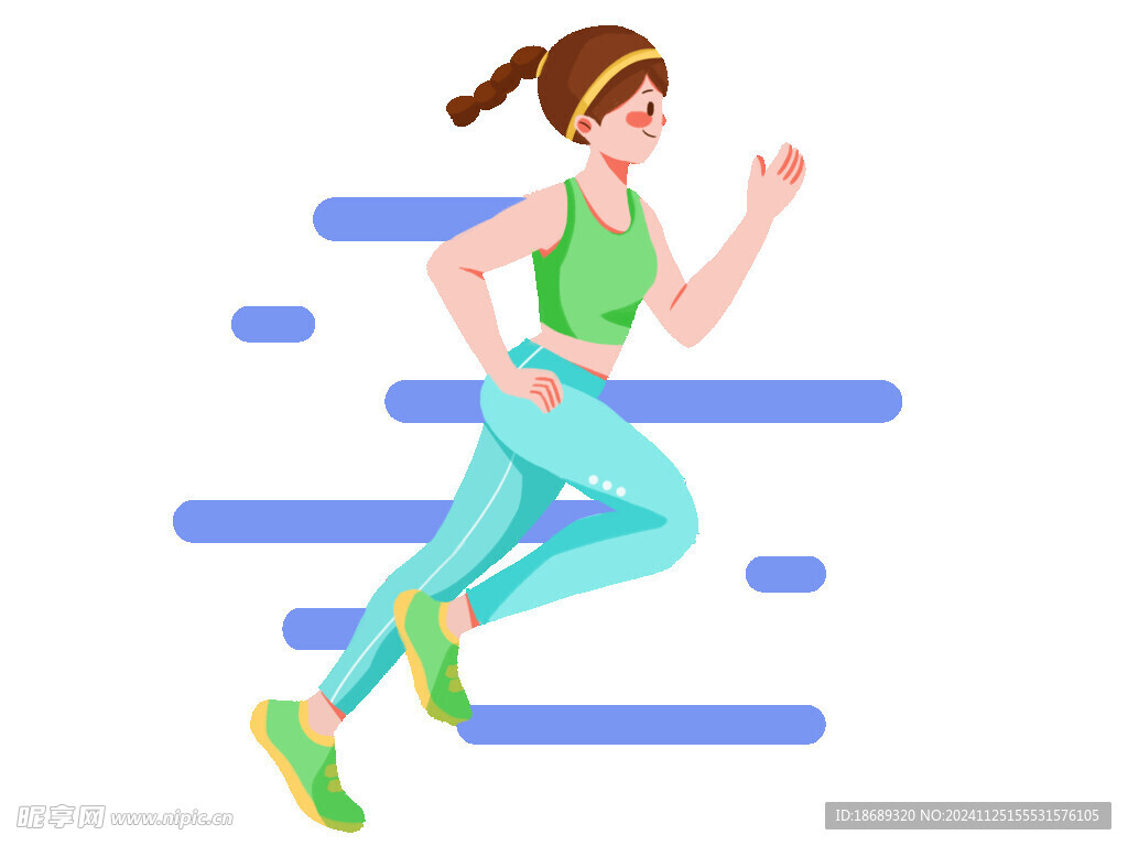 女孩跑步插画免抠社区健康