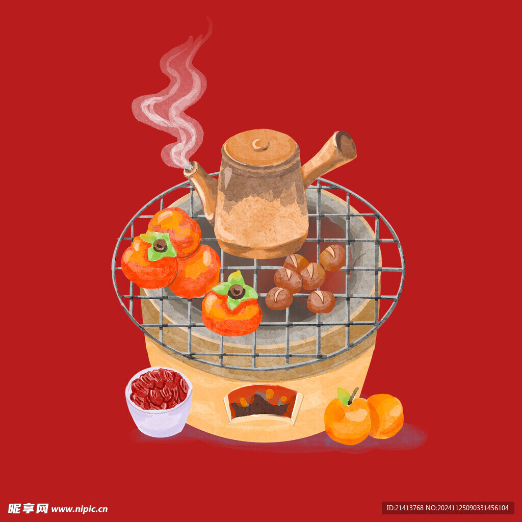 手绘围炉煮茶 