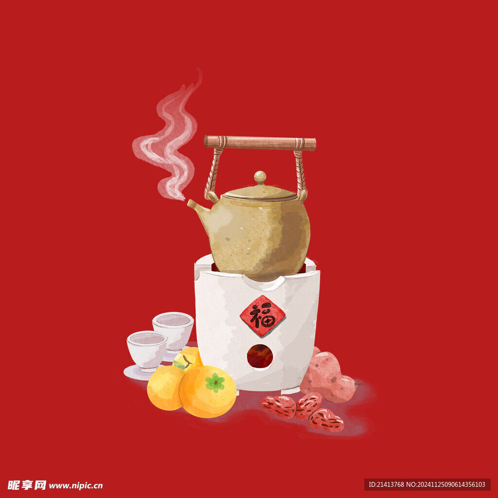 手绘围炉煮茶 