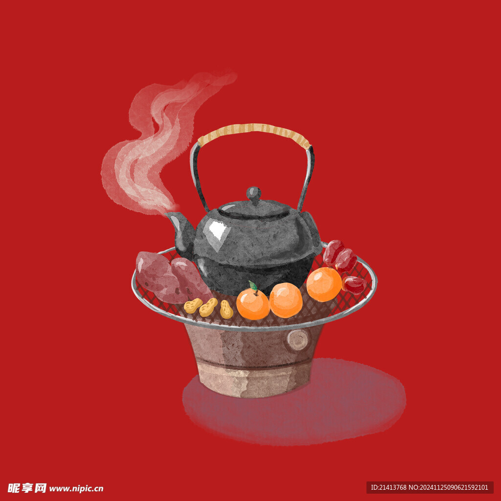手绘围炉煮茶