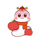 蛇宝宝平安喜乐苹果插画卡通图片