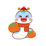 小蛇卡通事事如意柿子插画图片