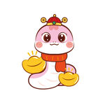 小粉蛇金元宝插画卡通图片