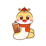 小蛇奶茶插画图片