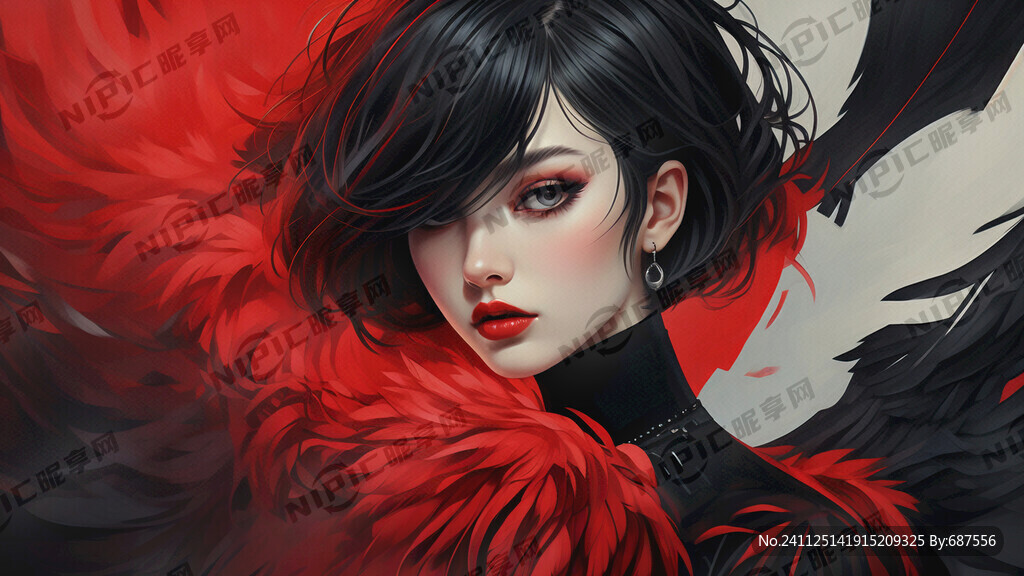 短发美少女 红黑炫酷暗黑秀场风