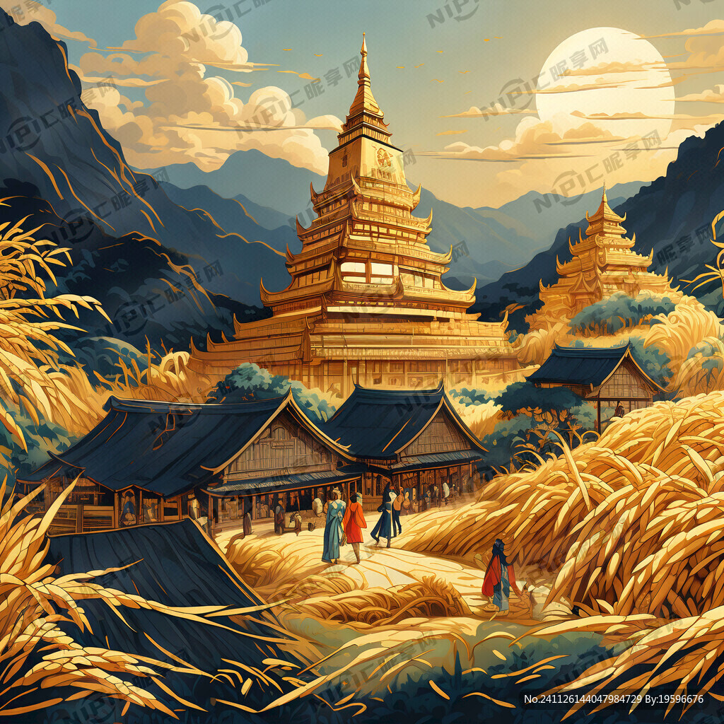 老挝 人物 稻田 大米 金塔