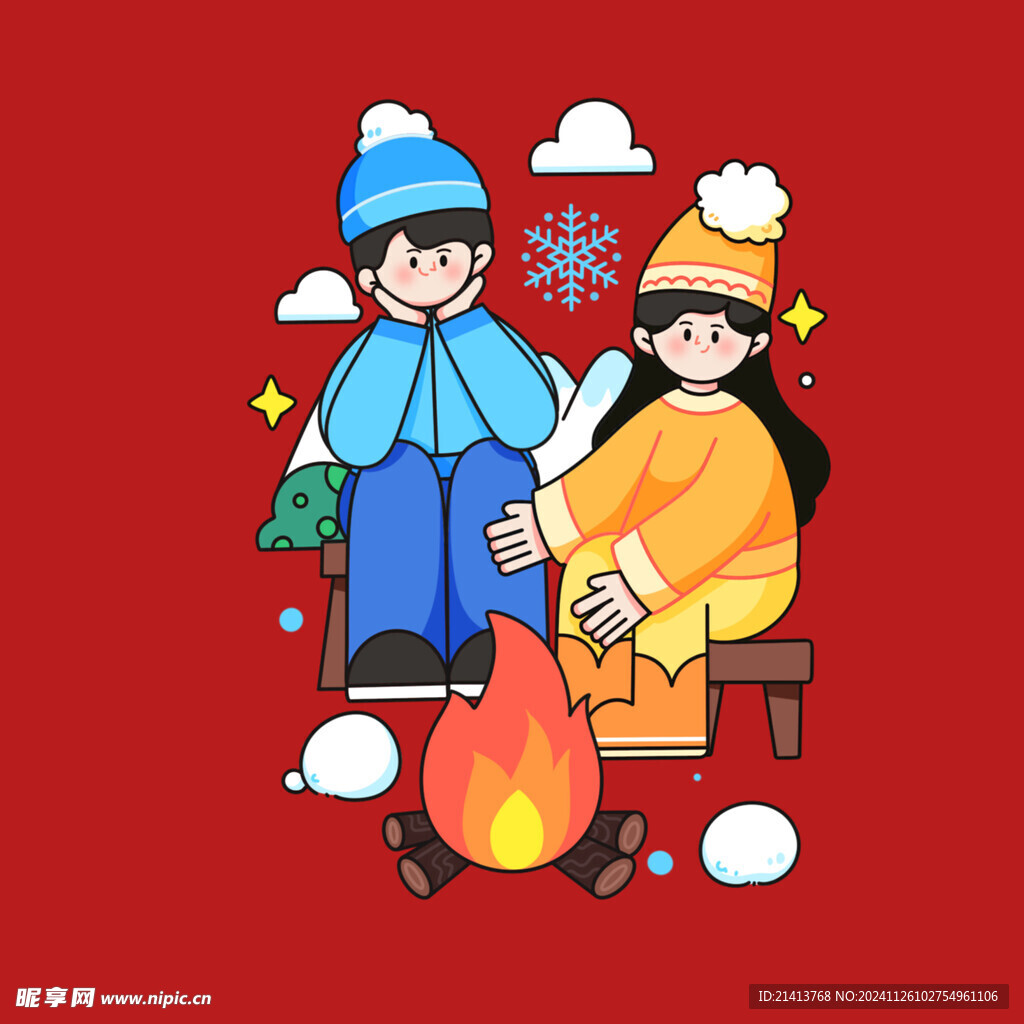 手绘冬季人物