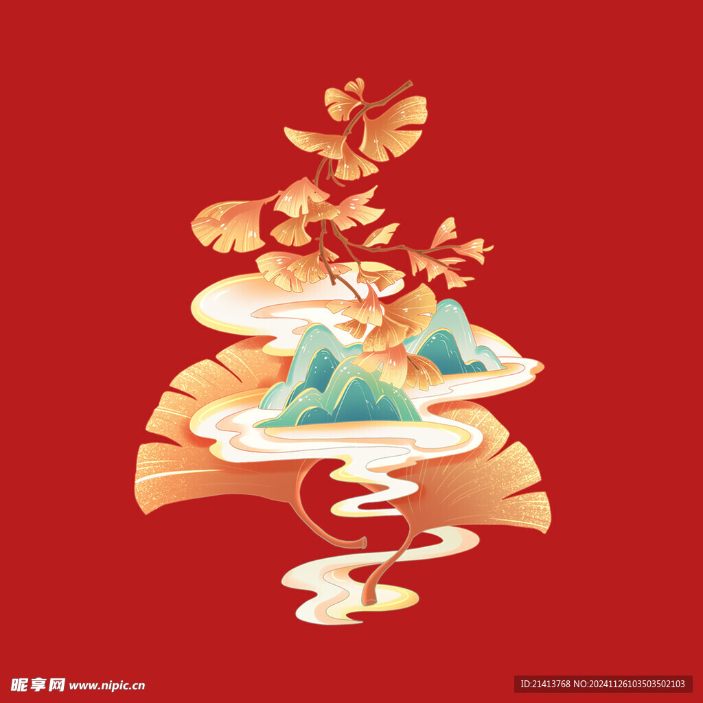 手绘银杏树叶