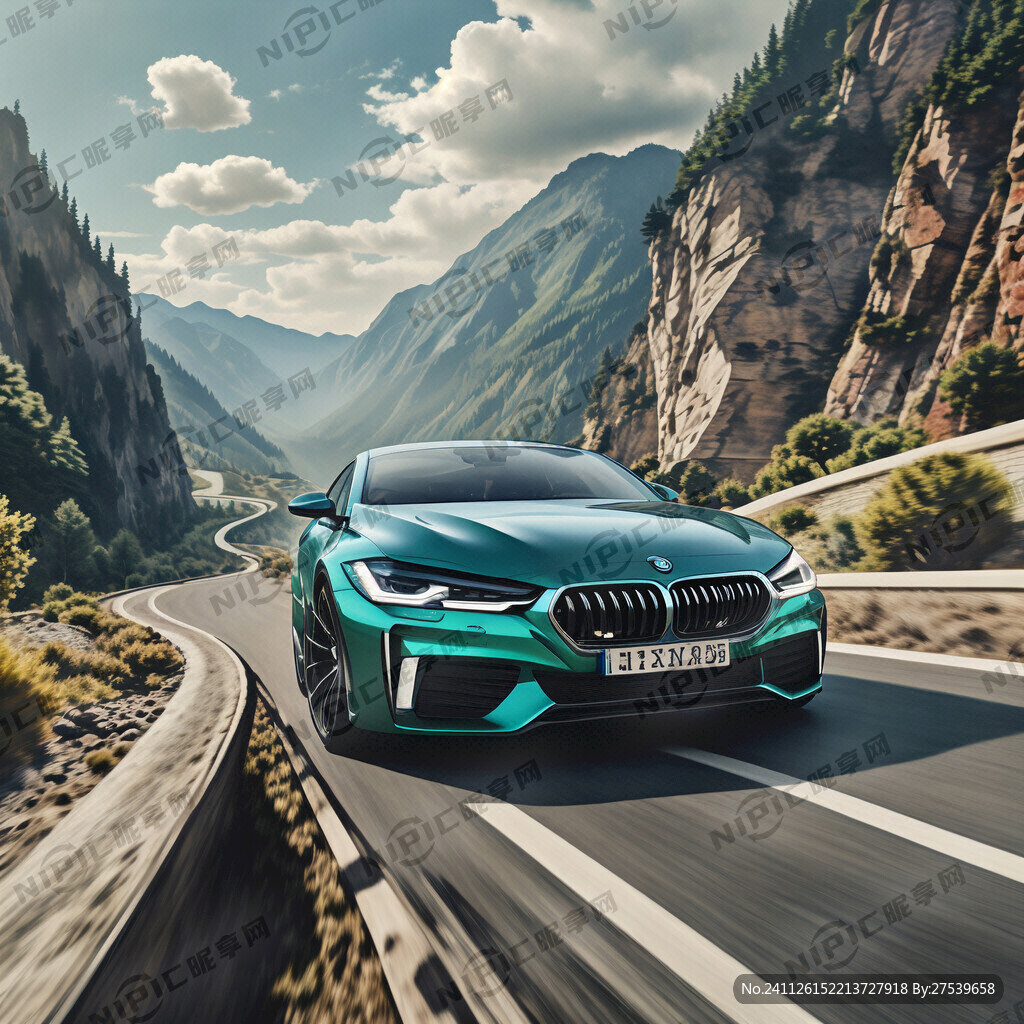 宝马汽车在山路上超速行驶