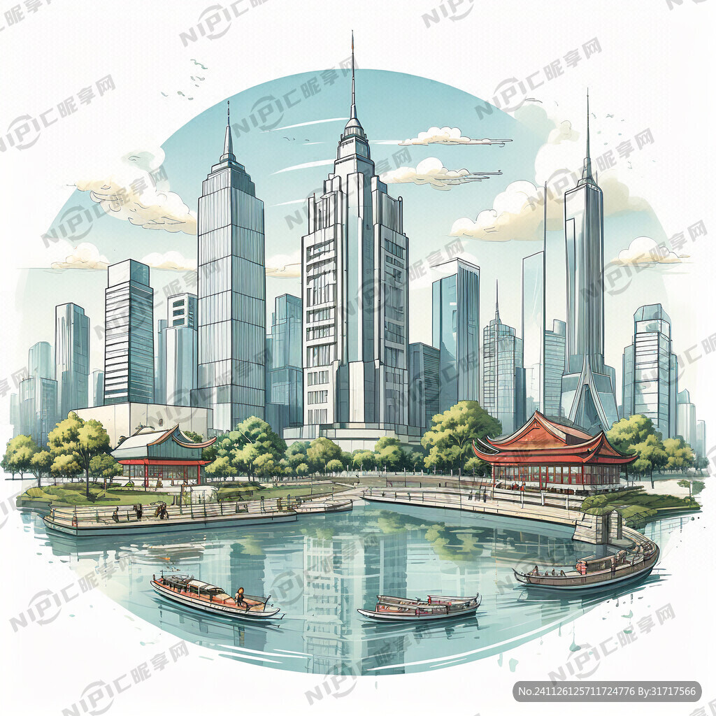 代表无锡 地标性建筑 插画