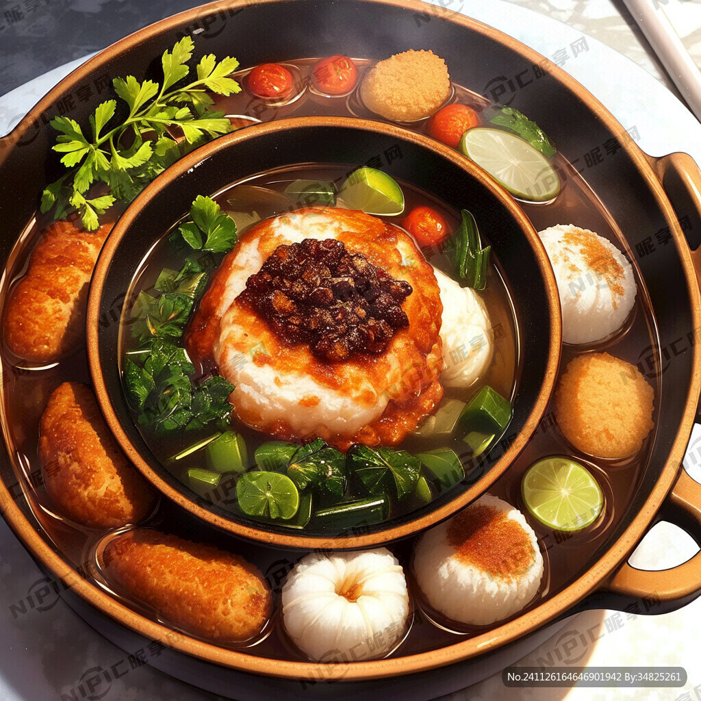 养生火锅 鸡汤 橄榄 陶瓷盆