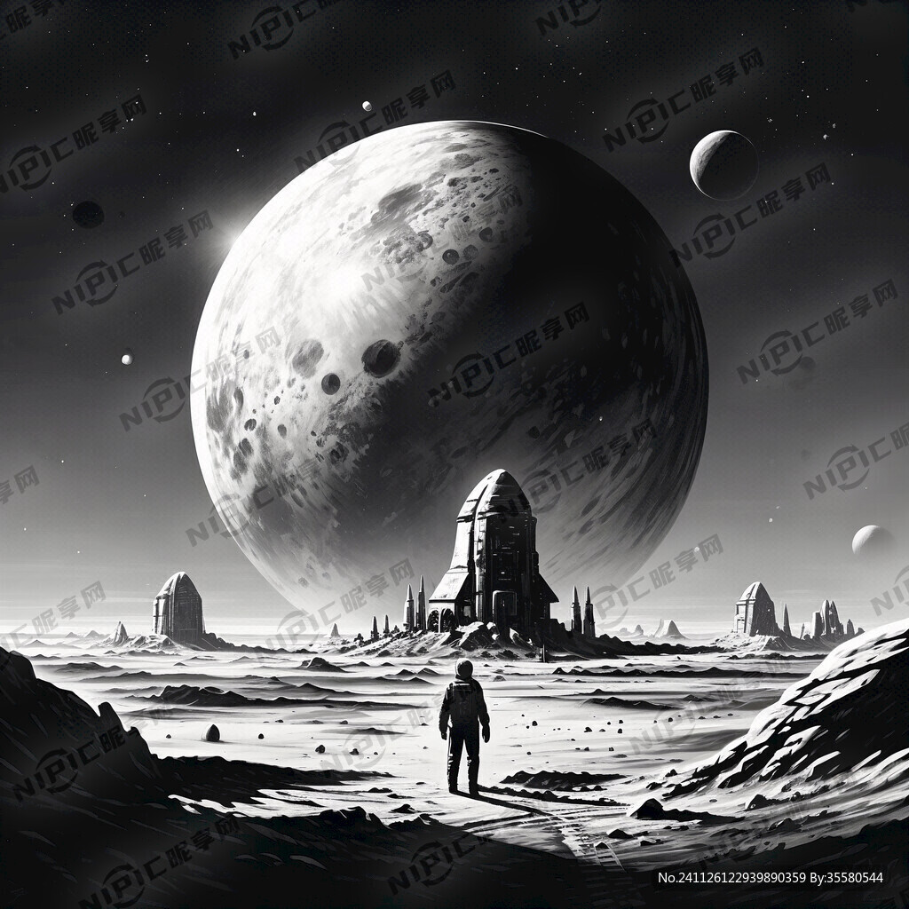 简单 火星 科幻 黑白画