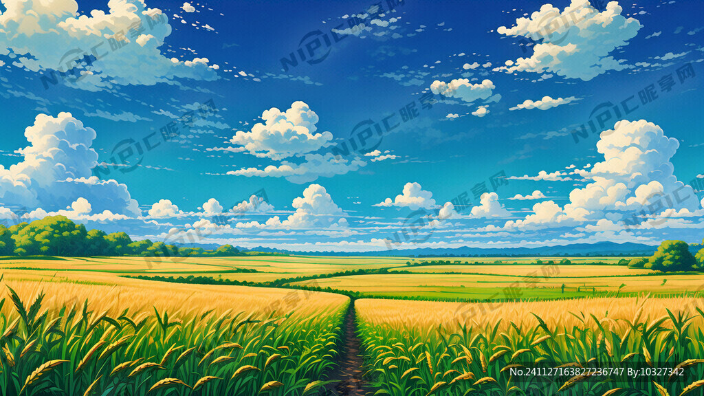 蓝色的天空 绿色的麦田