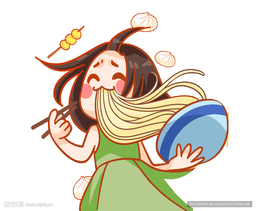 吃面的女孩插画
