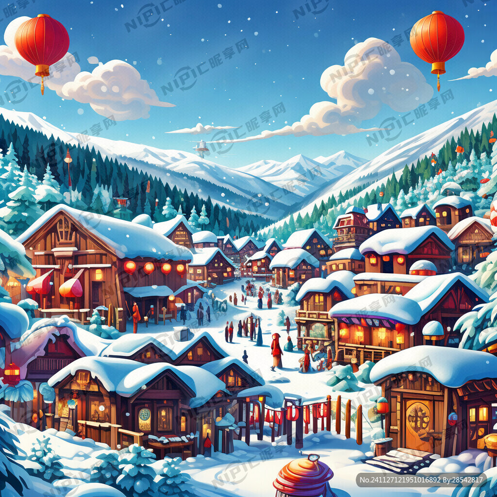 彩色雪乡秀卡通图