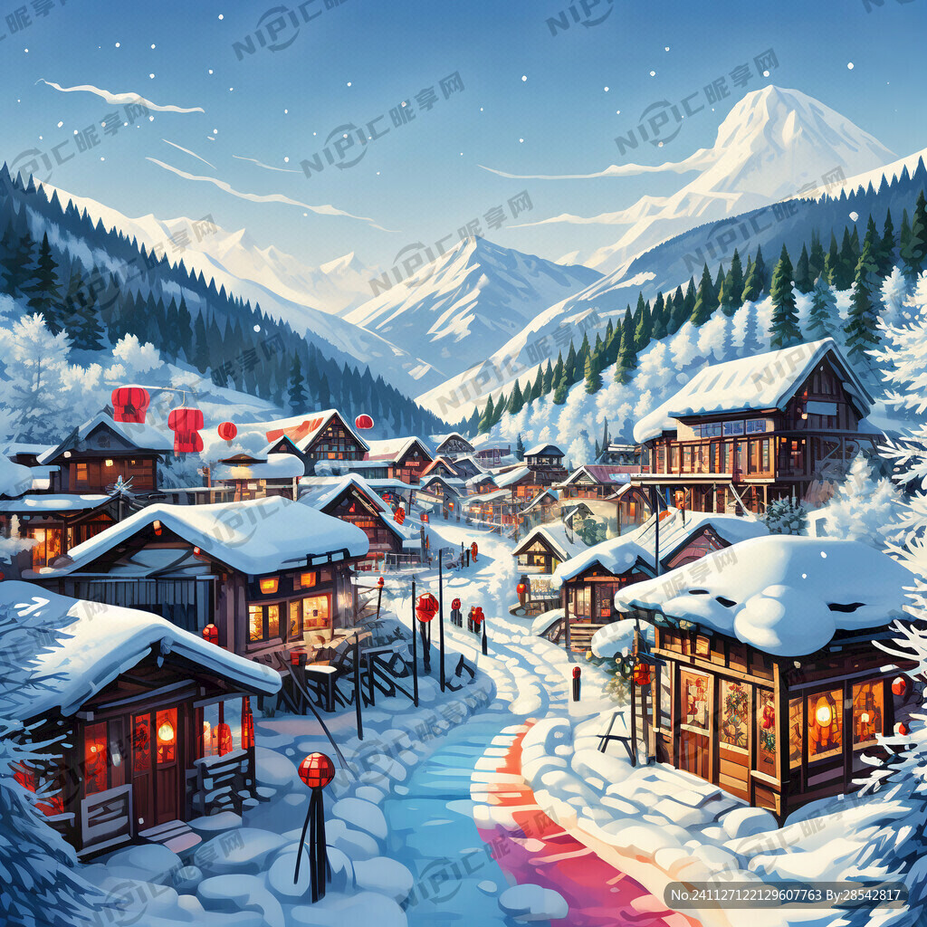 彩色雪乡秀矢量图
