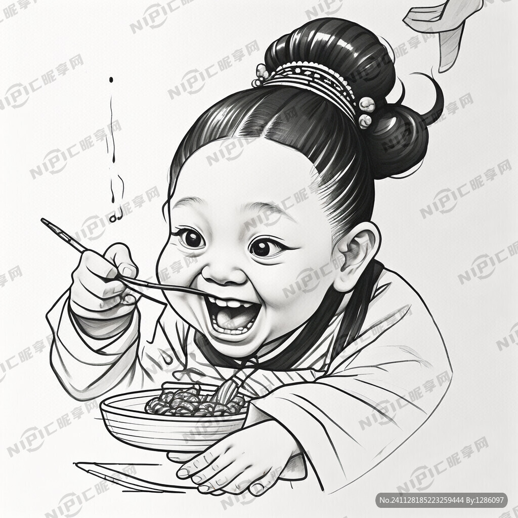 黑白线条  儿童   馋嘴