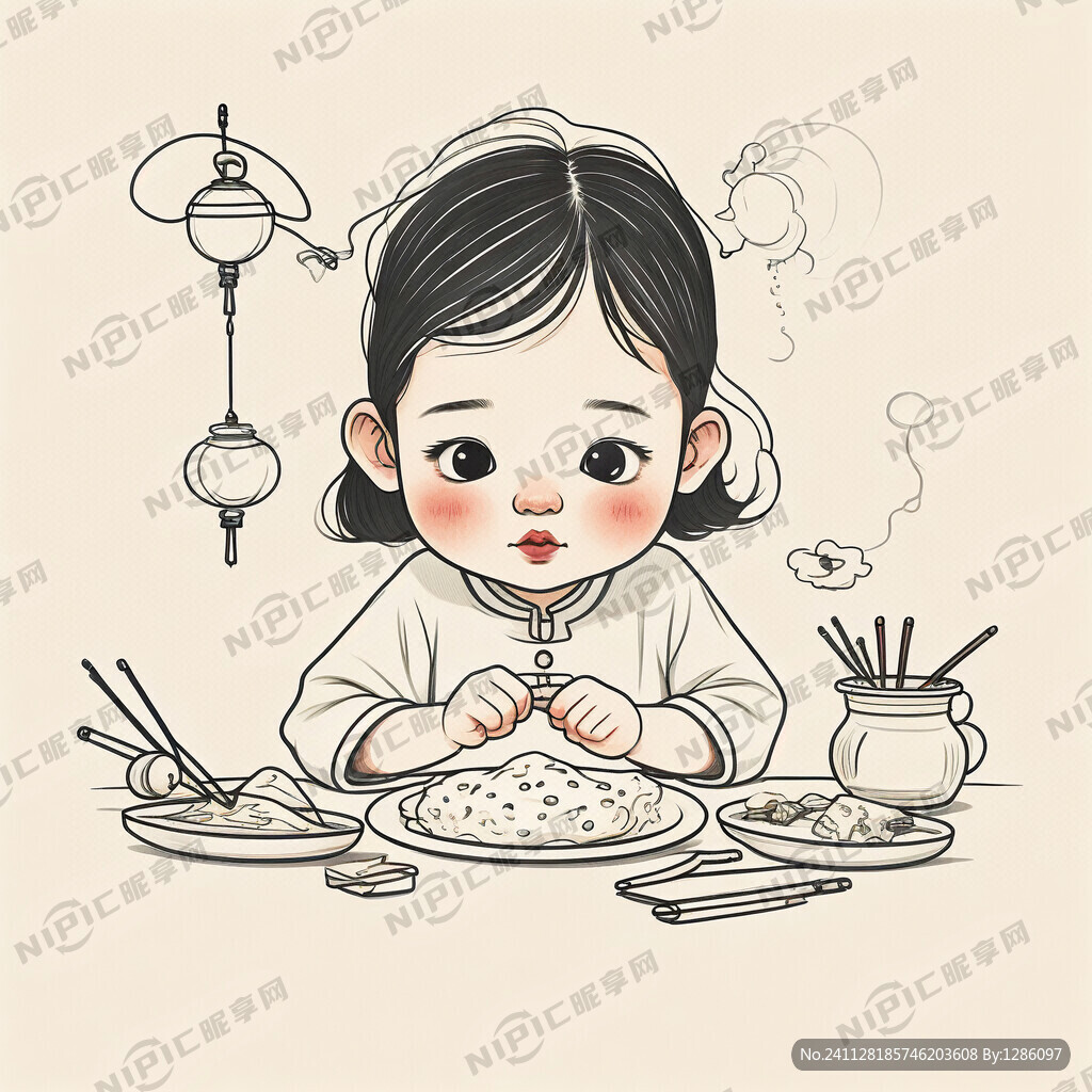 简笔线条   儿童   馋嘴