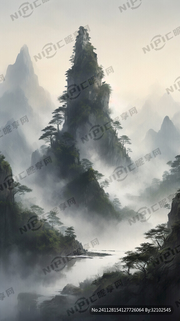 山谷 中国风 中国画 山水