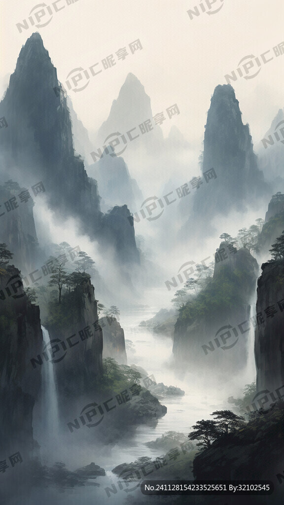 山谷 中国风 中国画 山水