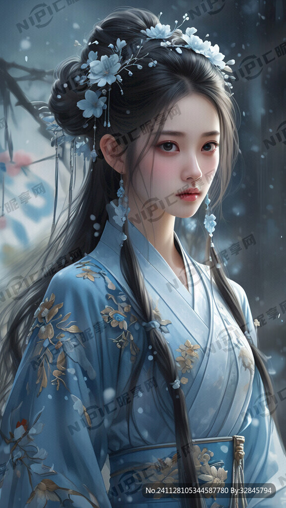 女生人物古风蓝色
