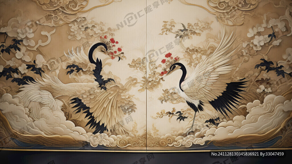 复制平金绣云鹤纹