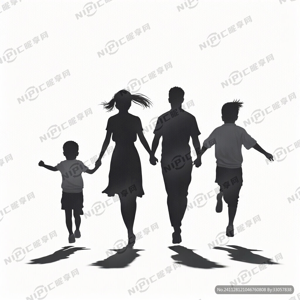 爸爸妈妈加小孩子 4个人 剪影