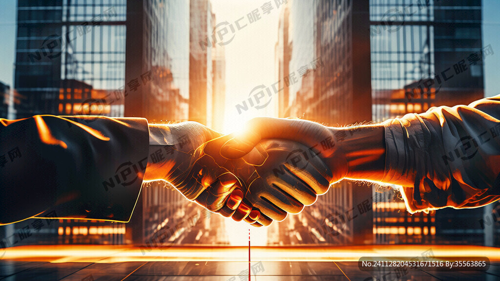 握手 合作共赢 暖调 线性光