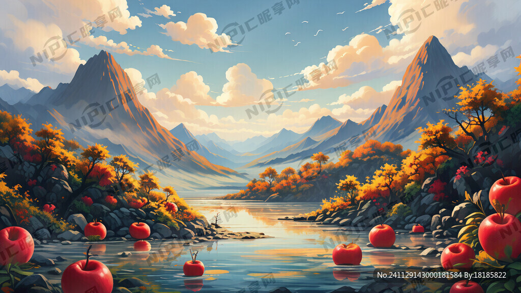 盐源山水插画 有苹果林