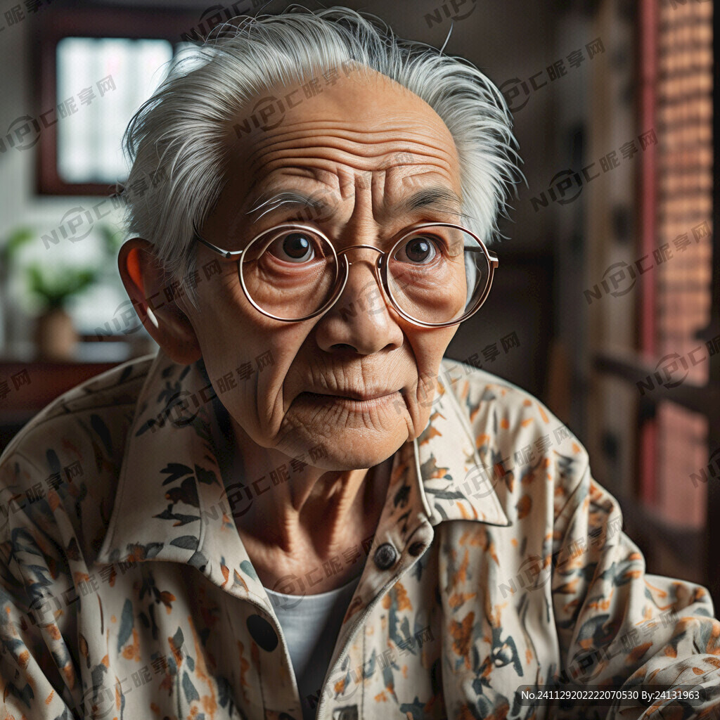 视力不好的老年人 戴着眼镜