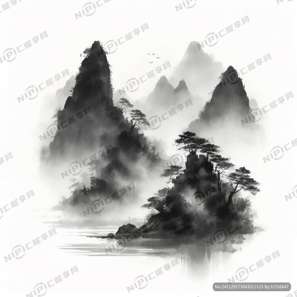 国画风景 山石嶙峋 流水